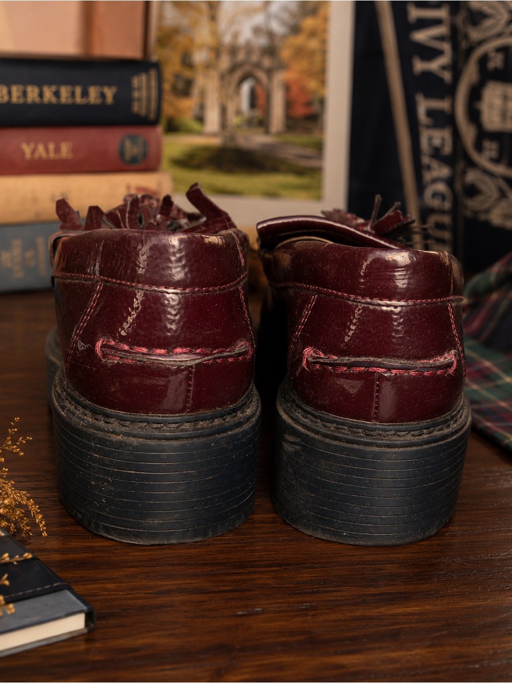 Franco Sarto Tassel Loafer Platform Shoes - Burgundy Patent EUC SZ 8 - Picture 5 of 6